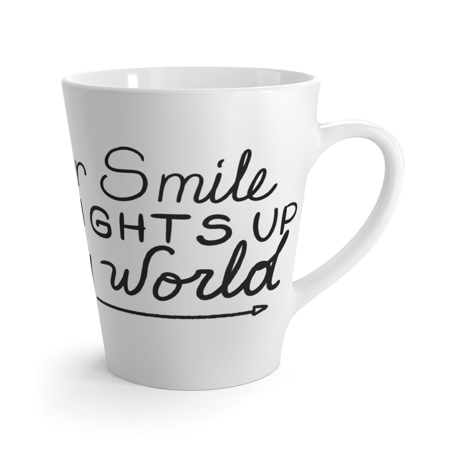 12oz white Latte Mug: Your smile lights up my world. Funny Mugs