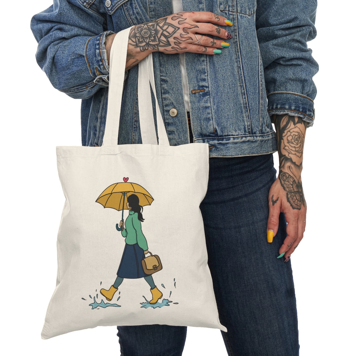 Girl Under the rain Natural Tote Bag