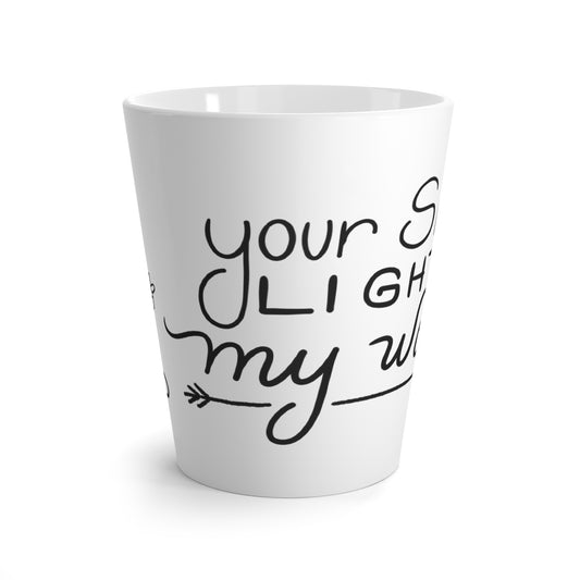 12oz white Latte Mug: Your smile lights up my world. Funny Mugs